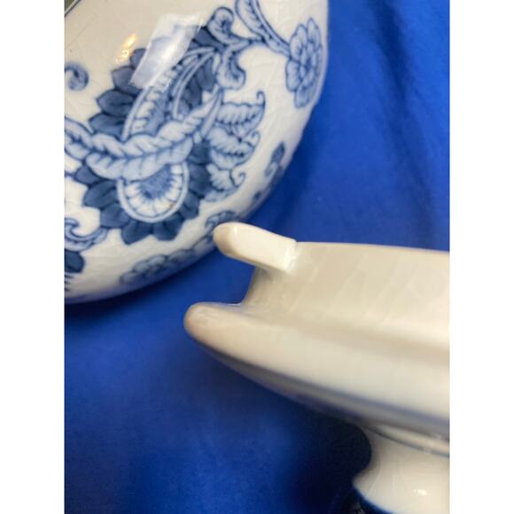 Pier 1 Blue White Floral Teapot with Black Handle Hand Painted Paisley w/ Lid - Picture 11 of 11